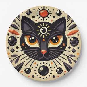 Plato De Papel Obra de arte mística de un gato negro