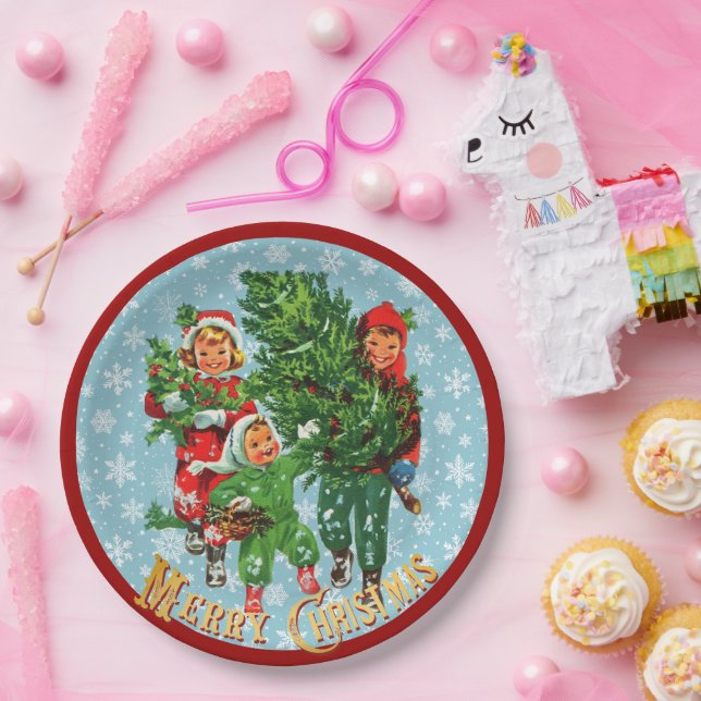 Plato De Papel Obteniendo el árbol de Navidad (Fiesta)