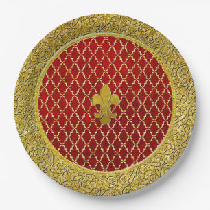 Plato De Papel Ocasión del rojo y el oro