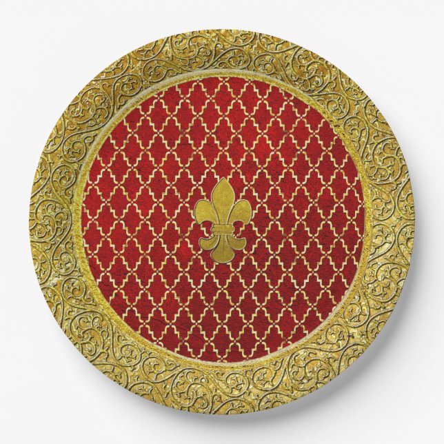 Plato De Papel Ocasión del rojo y el oro (Anverso)