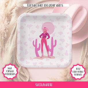 Plato de papel occidental coqueta vaquera rosa cou