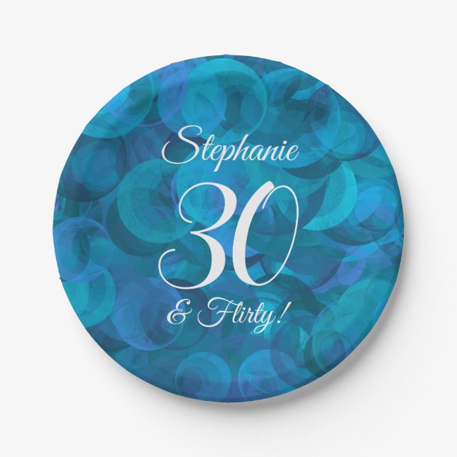 Plato De Papel Ocean Blue 30 y Flirty Birthday Party (Anverso)