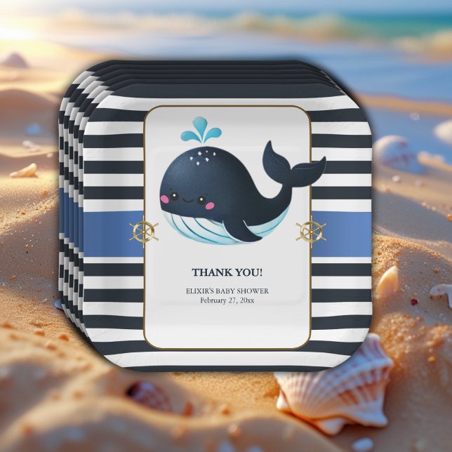Plato De Papel Ocean Blue Under the Sea Kawaii Whale Baby Shower (Subido por el creador)