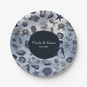 Plato De Papel Ocean Sea Life Nautical Seashells Beach Wedding