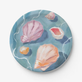 Plato De Papel Ocean Seashells Watercolor Coastal Beach Sea