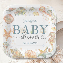 Plato De Papel Ocean Under The Sea Baby Shower Gender Neutral 