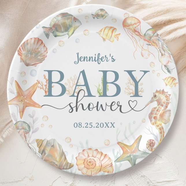 Plato De Papel Ocean Under The Sea Baby Shower Gender Neutral (Subido por el creador)