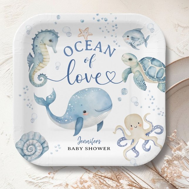 Plato De Papel Ocean Whale Baby Shower Boy Blue  (Subido por el creador)
