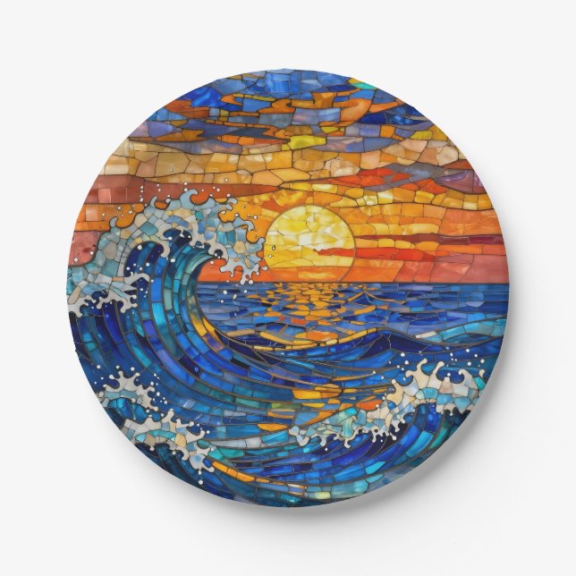 Plato De Papel Oceanic Coastal Ocean Waves Sunset   (Anverso)