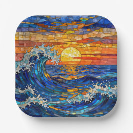 Plato De Papel Oceanic Coastal Ocean Waves Sunset