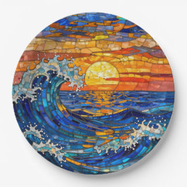 Plato De Papel Oceanic Coastal Ocean Waves Sunset
