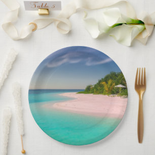Plato De Papel Océano Acuamarino Playa Tropical Escénica