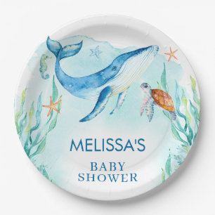 Plato De Papel Océano azul acuático bajo el mar Baby Shower
