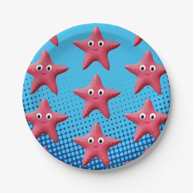 Plato De Papel Océano azul marino Starfish Rosa (Anverso)