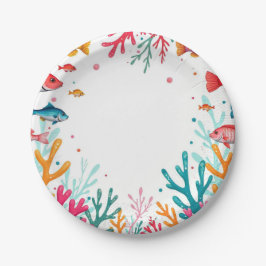Plato De Papel Océano coral de pescado tropical vibrante | Océano