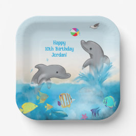 Plato De Papel Océano de salpicadura de voleibol delfín dibujado 