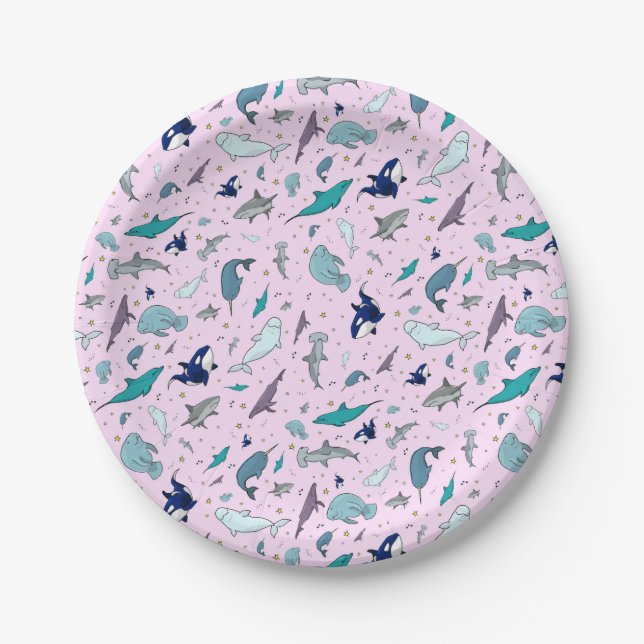 Plato De Papel Océano rosa (Anverso)