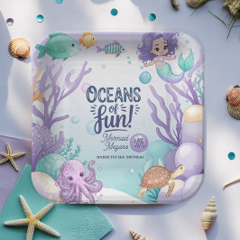 Plato De Papel Océanos de la sirena divertida cumpleaños V1 ID114