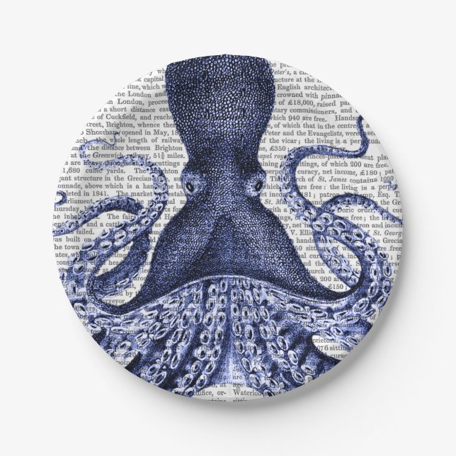 Plato De Papel Octopus azul (Anverso)