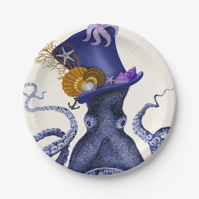Plato De Papel Octopus con Gorra náutico (Anverso)