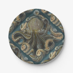 Plato De Papel Octopus de mosaico de cerámica vintage