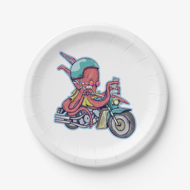 Plato De Papel Octopus en motocicleta (Anverso)