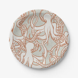 Plato De Papel Octopus Line Art | Round Plates (Orange & Gray)