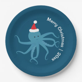 Plato De Papel Octopus Santa Merry Christmas