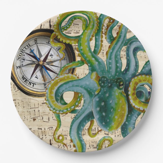 Plato De Papel Octopus Tentacles Compass Music (Anverso)