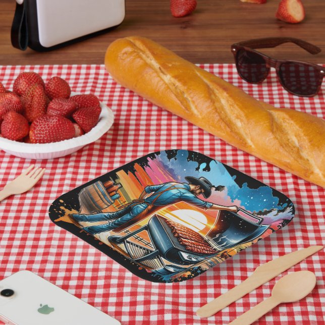 Plato De Papel Oeste Cowboy BBQ Pit and Cook (Picnic)