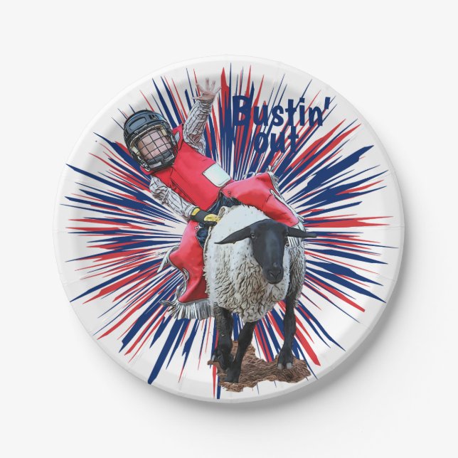 Plato De Papel Oeste de Rodeo Cowgirl Mutton Busting (Anverso)