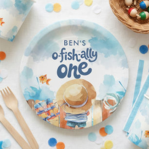Plato De Papel Ofishally One Niño Pescador Cumpleaños 1