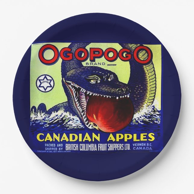 Plato De Papel Ogopogo Impresión de la etiqueta de la fruta de ma (Anverso)