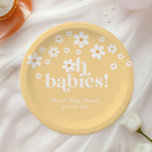 Plato De Papel Oh Babies boho Daisy gemelos amarillos Baby Shower<br><div class="desc">¡Oh bebés! Gemelos de margarita de inspiración retro con placas de ducha de bebé con mareas de estilo años 70 y fuentes y colores boho.</div>