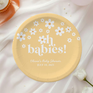 Plato De Papel Oh Babies boho Daisy gemelos amarillos Baby Shower