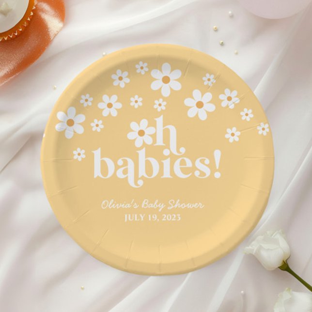 Plato De Papel Oh Babies boho Daisy gemelos amarillos Baby Shower (Subido por el creador)