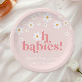 Plato De Papel oh babies Retro Daisy Rosa boho Baby Shower