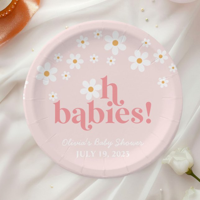 Plato De Papel oh babies Retro Daisy Rosa boho Baby Shower (Subido por el creador)
