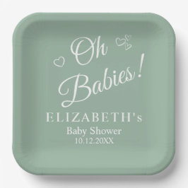 Plato De Papel Oh Babies Sage Green Twin Baby Shower Paper Plates