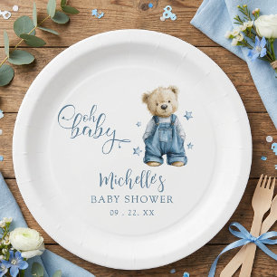 Plato De Papel Oh Baby Azul Jean Baby Denim Baby Shower