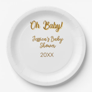 Plato De Papel oh baby baby shower naranja dorado género neutral