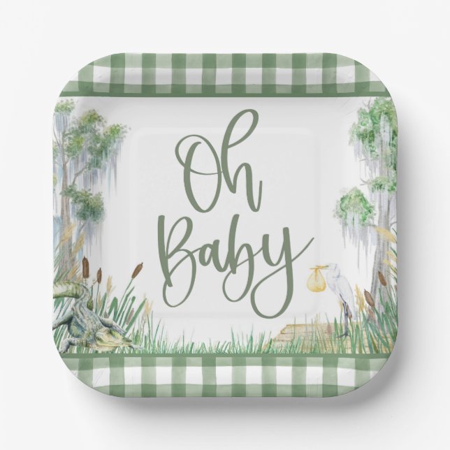 Plato De Papel Oh Baby Bayou Swamp Baby Shower (Anverso)