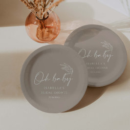 Plato De Papel Oh Baby Beige Género Neutral Baby Shower moderno