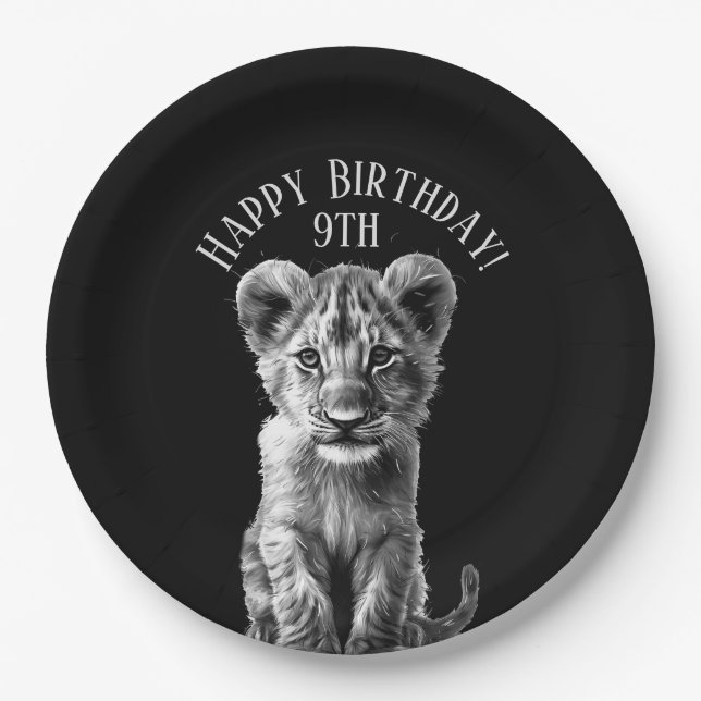 Plato De Papel Oh Baby Big Cat Cub cumpleaños y edad (Anverso)