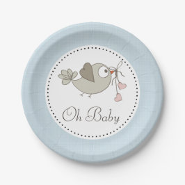 Plato De Papel Oh Baby Bird Blue Baby Shower