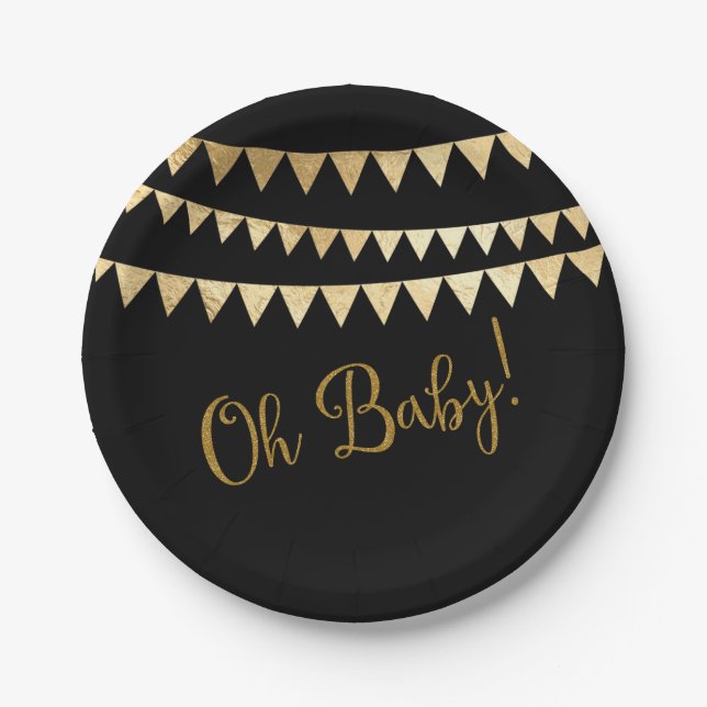 Plato De Papel Oh Baby Black Gold Baby Shower (Anverso)