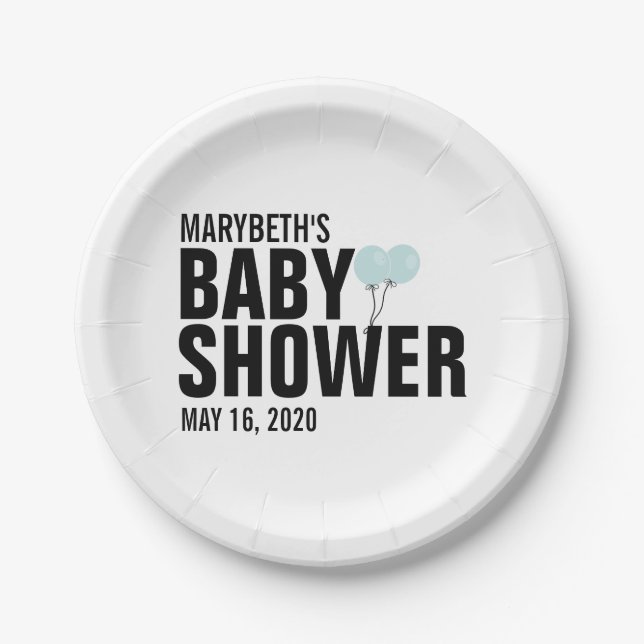 Plato De Papel Oh Baby Blue Balloon Baby Shower Paper Plate (Anverso)