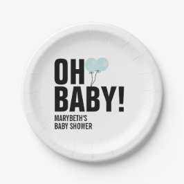 Plato De Papel Oh Baby Blue Balloon Baby Shower Paper Plate