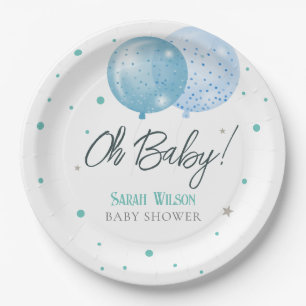Plato De Papel Oh Baby Blue Balloons Boy Baby Shower