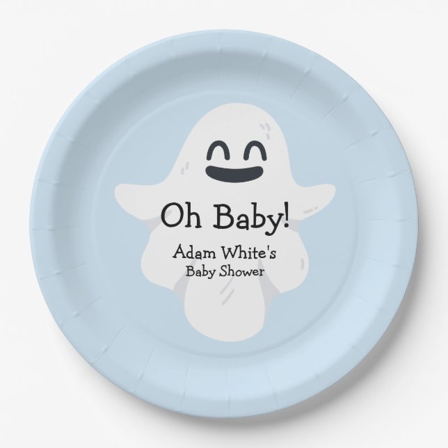 Plato De Papel Oh Baby Blue Ghost Halloween Baby Shower (Anverso)